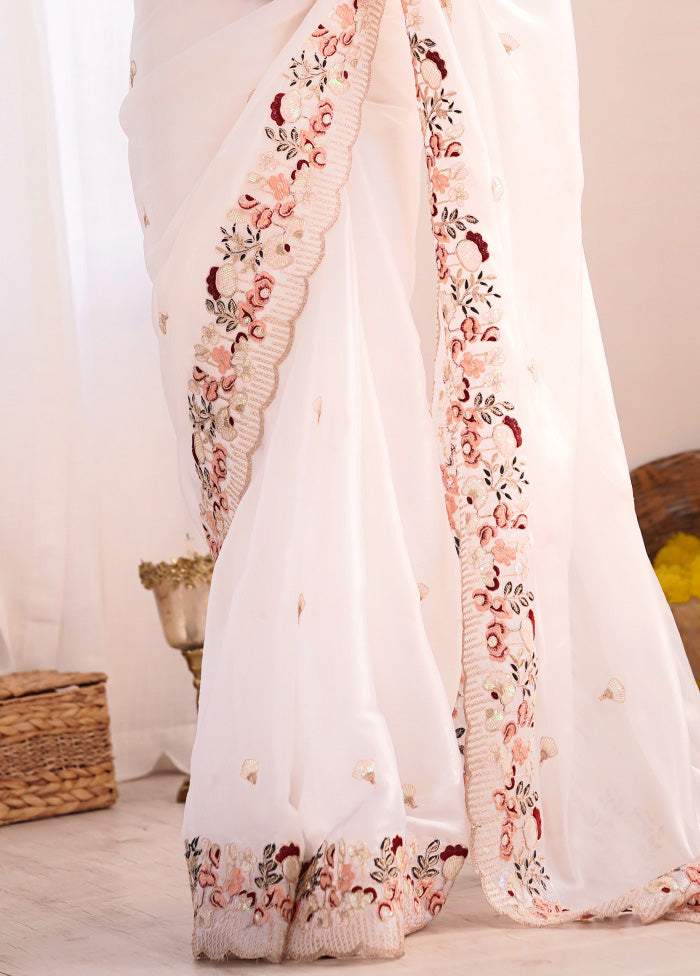 White Spun Silk Saree With Blouse Piece Cheap Sale 2025 Newest