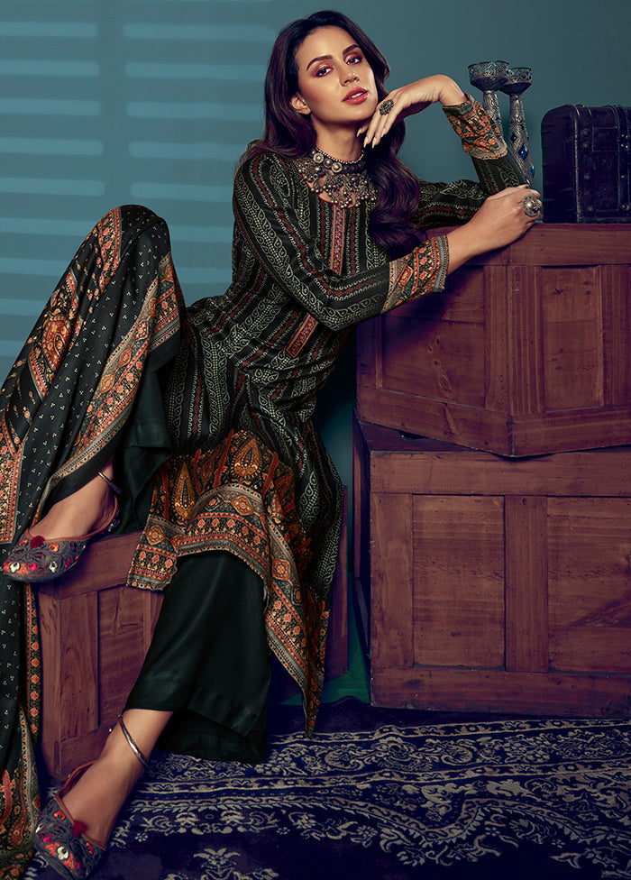 3 Pc Black Unstitched Silk Suit Set With Dupatta Clearance Good Selling