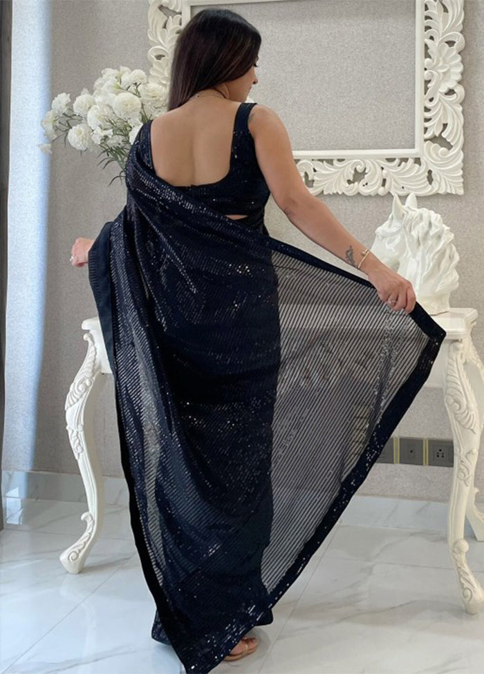 Black Georgette Saree With Blouse Piece For Nice Cheap Price