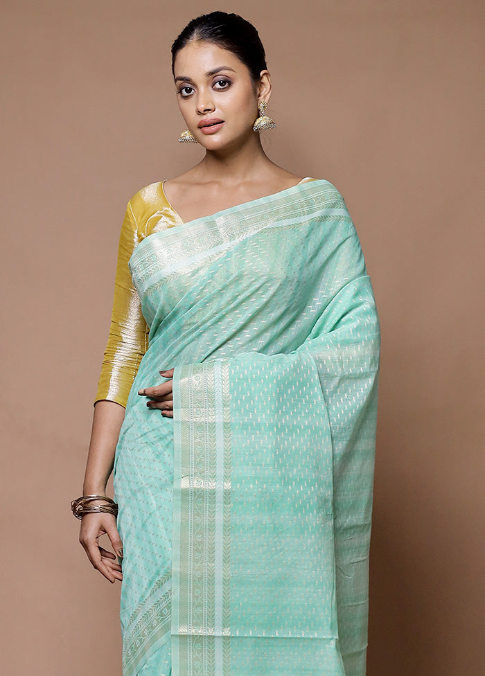 green Kora Silk Saree With Blouse Piece Sale Supply