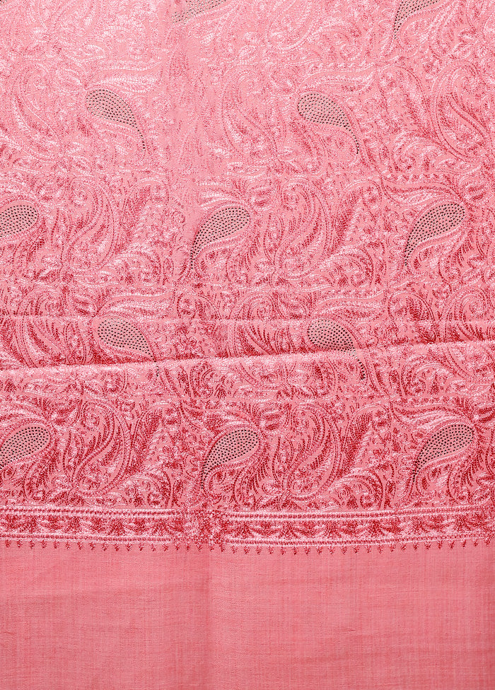 Pink Butta Work With Zari Woven Border Shawl Outlet View