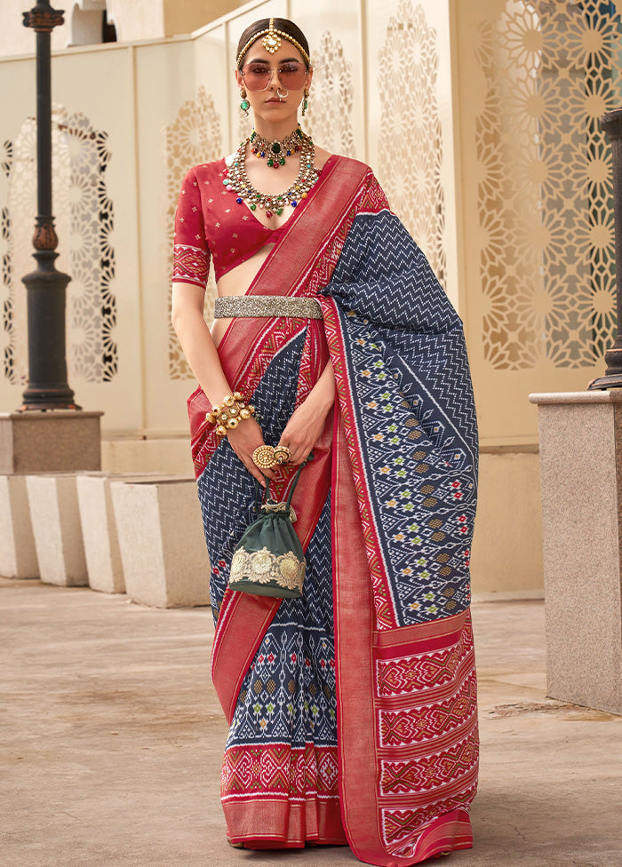 Blue Dupion Silk Saree With Blouse Piece Manchester