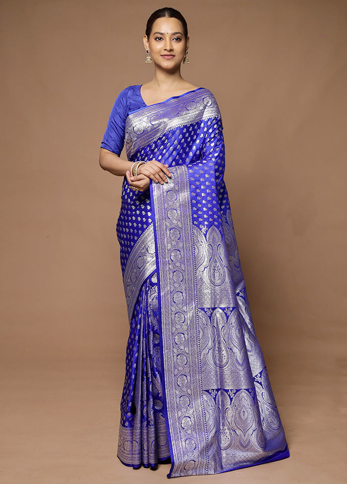 Blue Banarasi Silk Saree With Blouse Piece Deals Cheap Pice