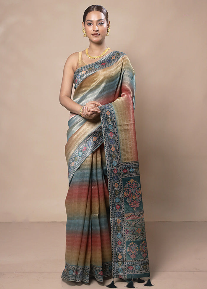 Multicolor Tissue Silk Saree With Blouse Piece Cheap Shop