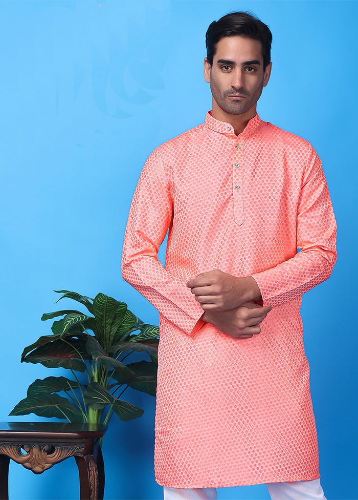 Pink Silk Jacquard Knee Length Kurta Cheap Sale Cheapest