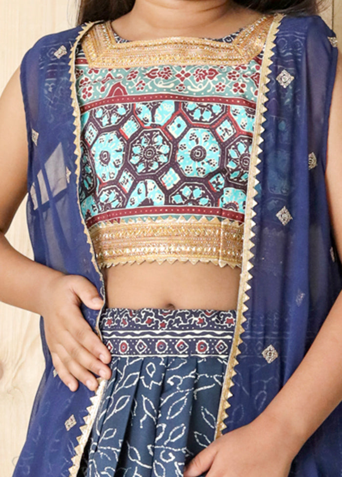 Blue Silk Digital Printed Work Lehenga With Shrug New Arrival Cheap Online