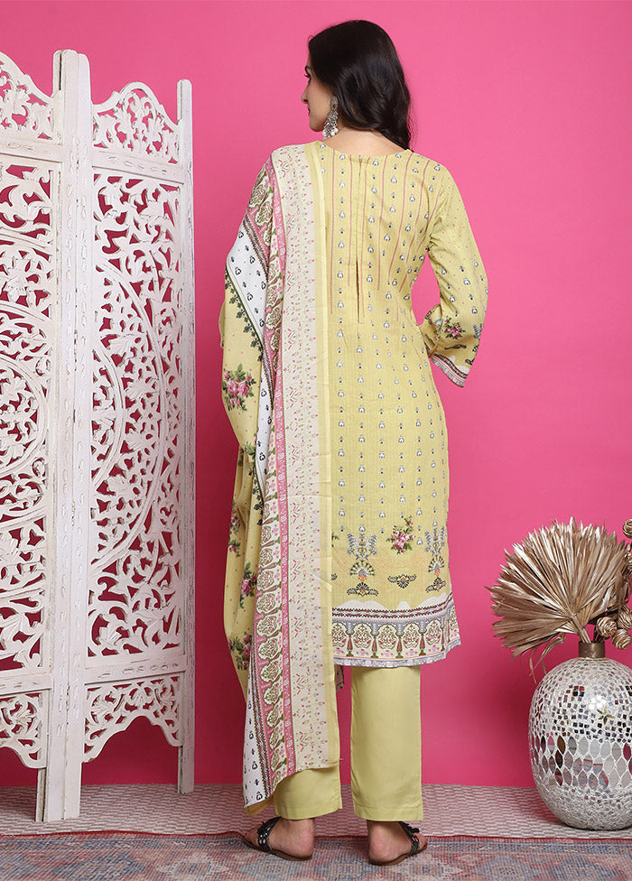 3 Pc Yellow Unstitched Cotton Suit Set Discount Classic