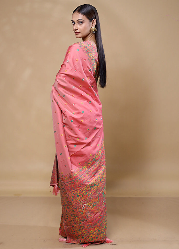 Peach Dupion Silk Saree With Blouse Piece Outlet Amazing Pice