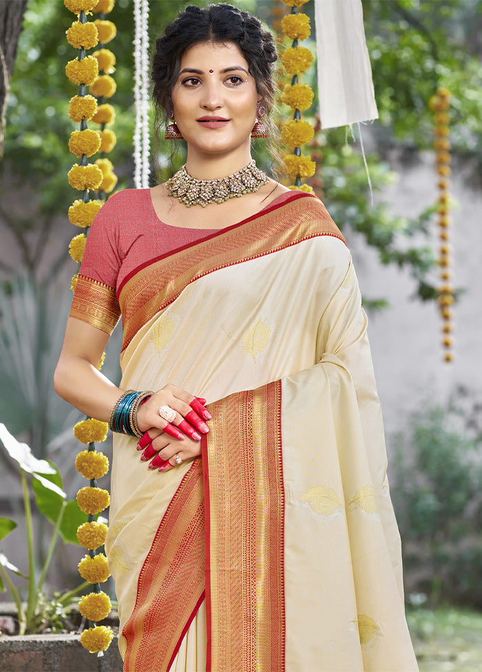 Cream Dupion Silk Saree With Blouse Piece Low Cost