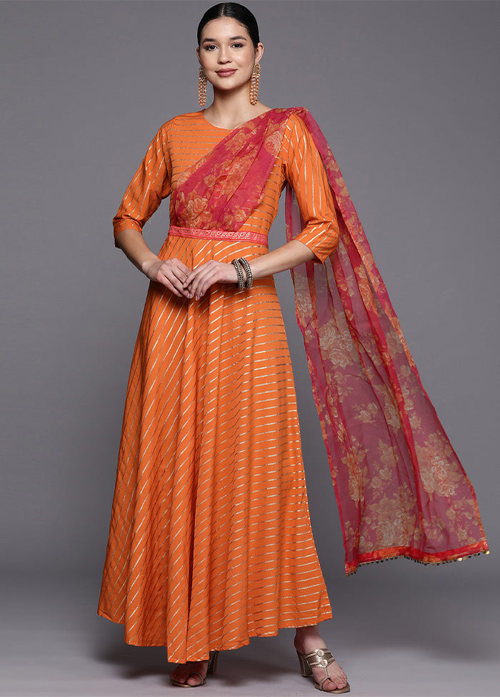 Orange Readymade Silk Indian Dress Cheap Extremely