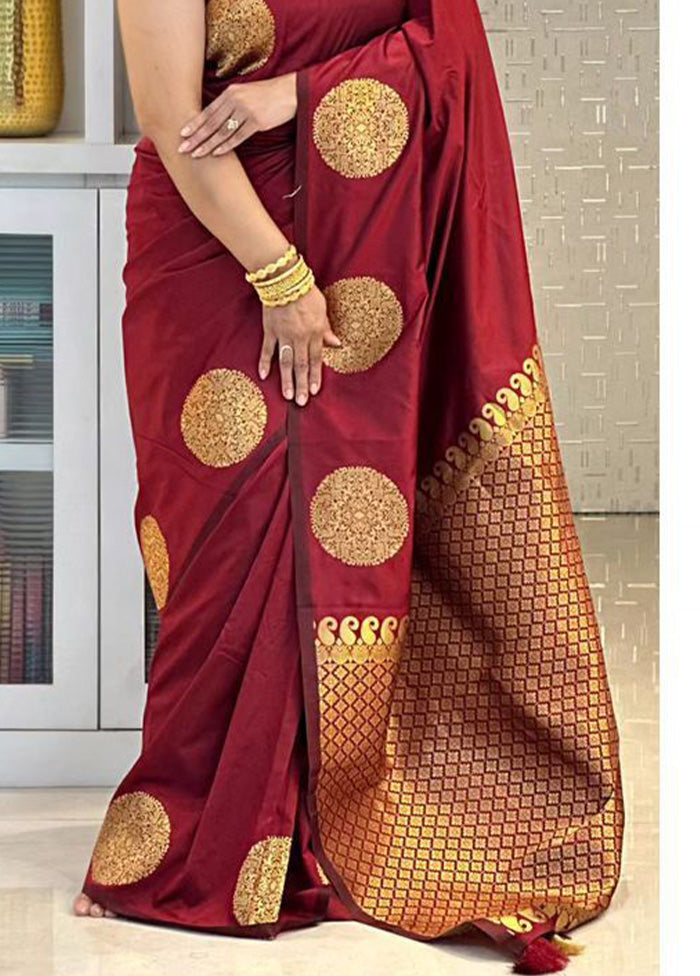 Maroon Banarasi Silk Saree With Blouse Piece Cheap Browse