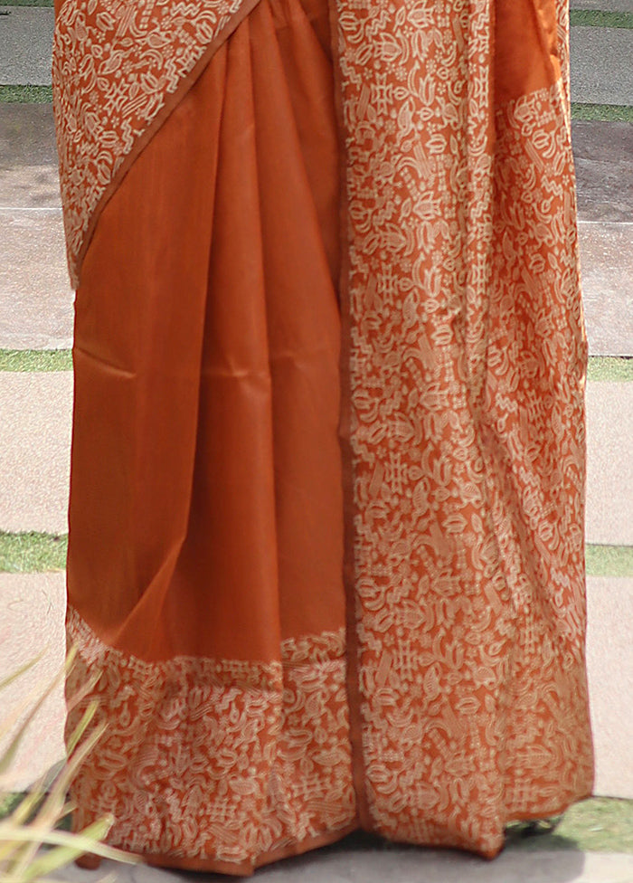 Orange Spun Silk Saree With Blouse Piece Genuine Cheap Online