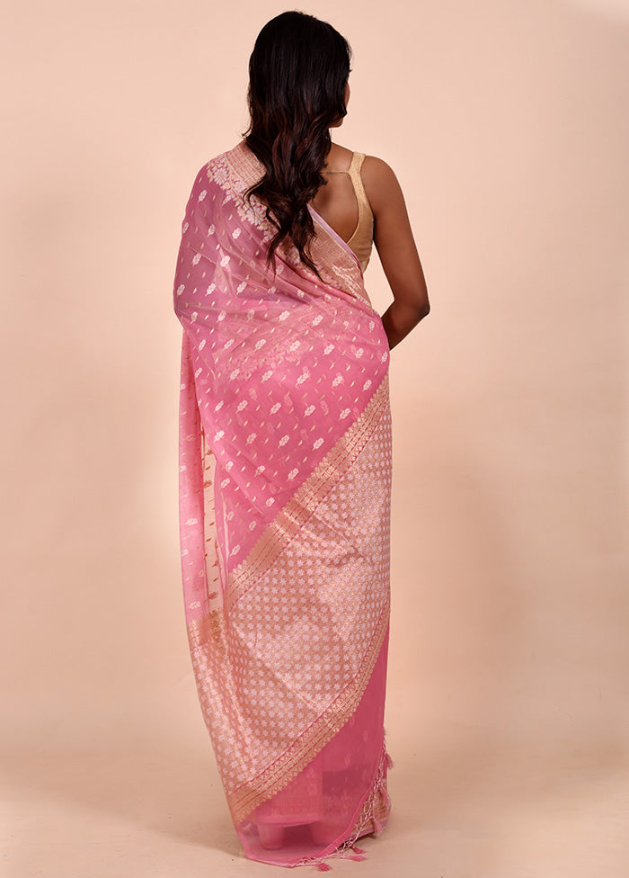 Pink Kora Silk Saree With Blouse Piece Free Shipping Genuine