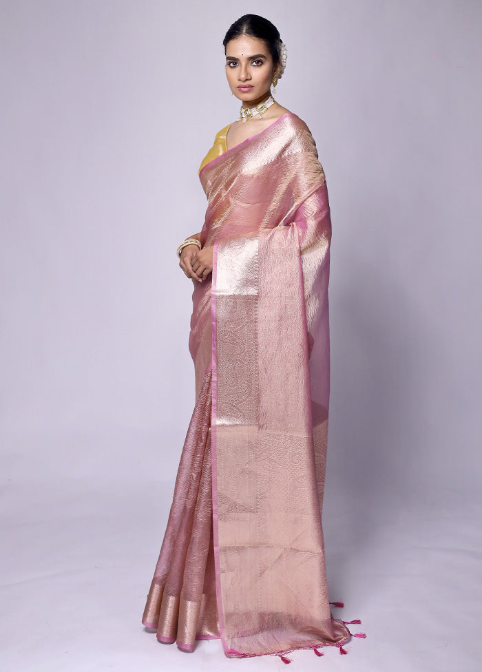 Pink Crushed Tissue Silk Saree With Blouse Piece Clearance Choice