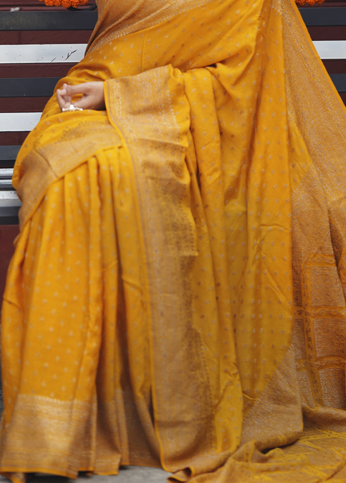 Yellow Handloom Pure Georgette Saree With Blouse Piece Discount Largest Supplier