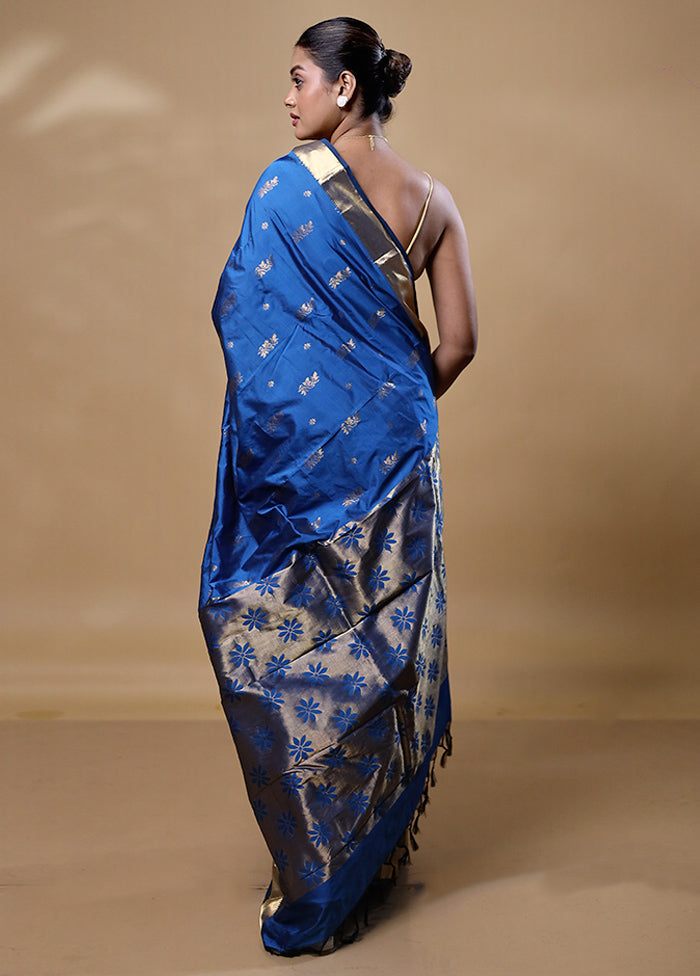 Blue Kanjivaram Silk Saree With Blouse Piece Free Shipping Big Sale