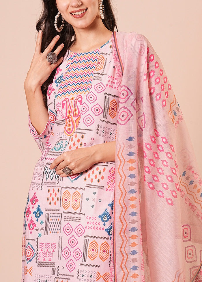 3 Pc Pink Readymade Cotton Dupatta Suit Set Clearance Recommend