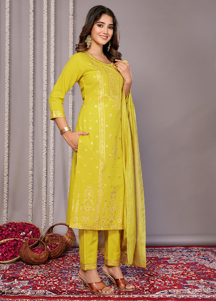 3 Pc Yellow Readymade Cotton Suit Set Manchester Sale Online