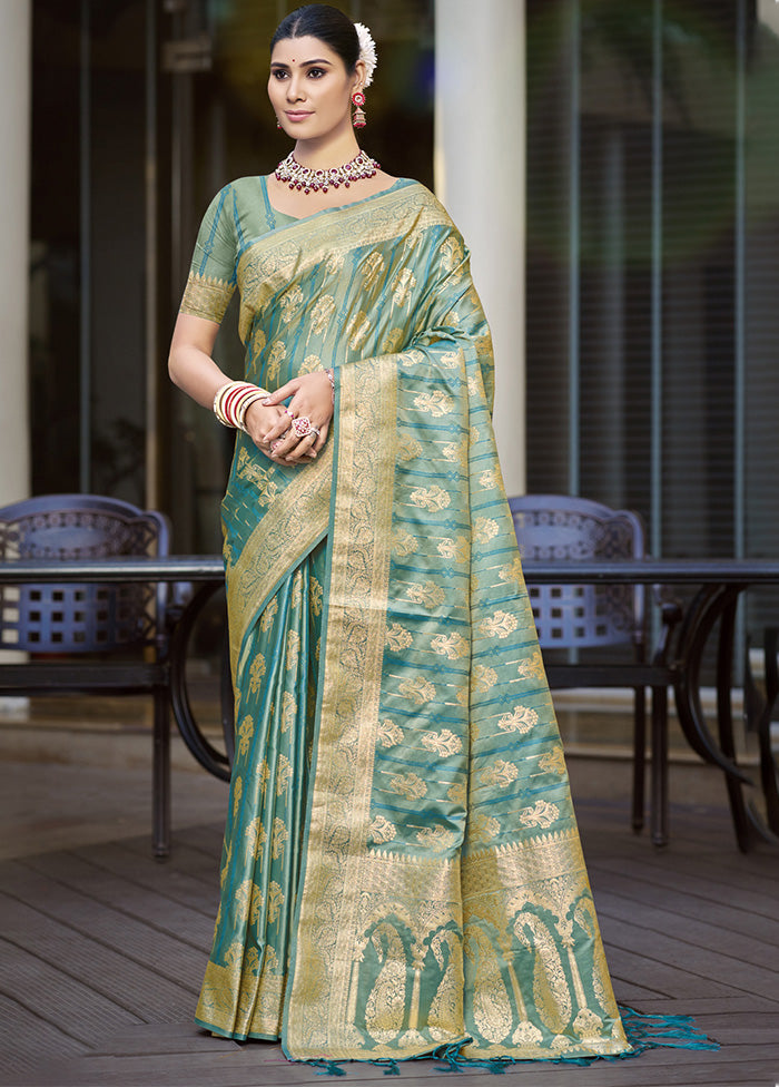 Sea Green Satin Silk Saree With Blouse Piece Low Pice Fee Shipping Cheap Online