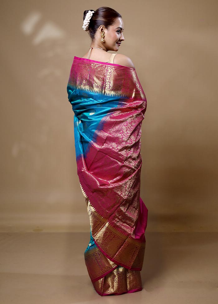 Blue Handloom Kanjivaram Pure Silk Saree With Blouse Piece Best Place Sale Online