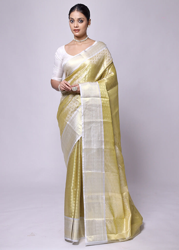 Yellow Tissue Silk Saree With Blouse Piece Cheap Browse