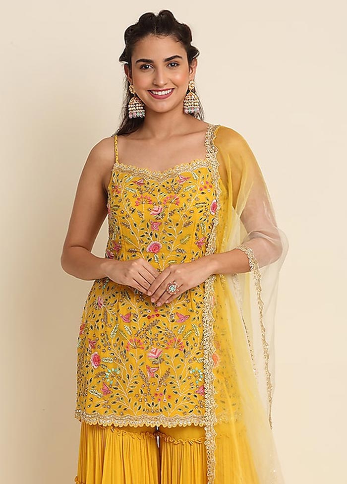 3 Pc Yellow Semi Stitched Georgette Suit Set Release Dates