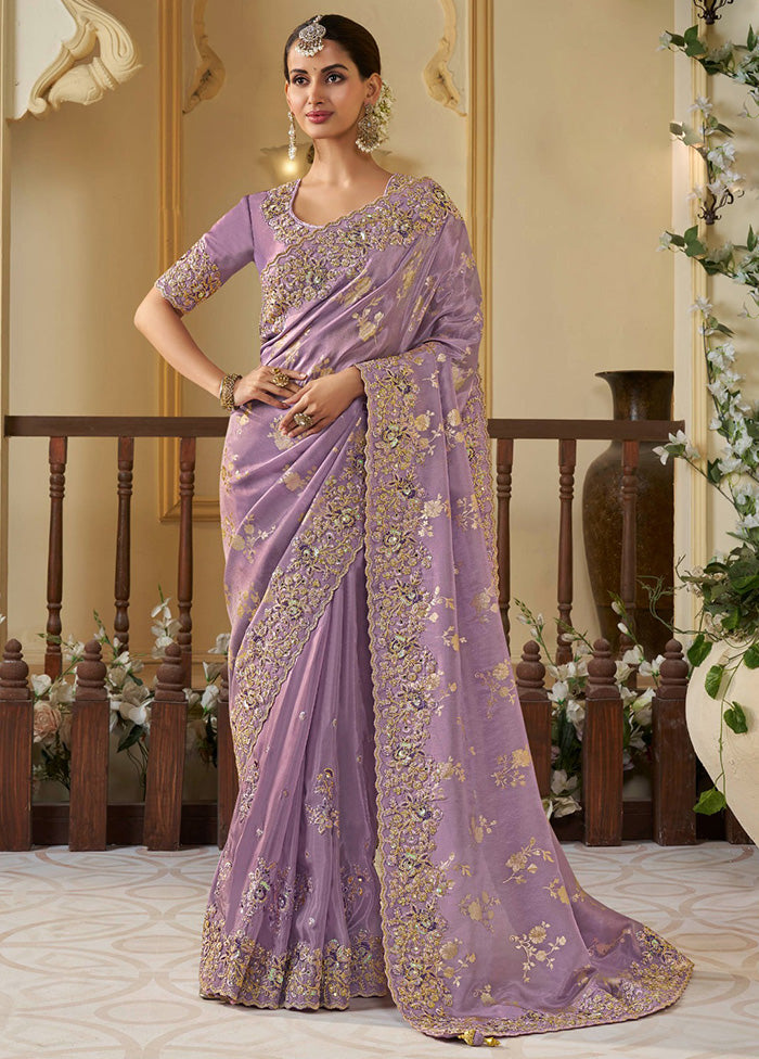 Purple Spun Pure Silk Saree With Blouse Piece Best Sale Cheap Pice