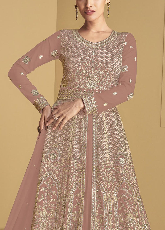 3 Pc Peach Semi Stitched Georgette Suit Set Grey Outlet Store Online