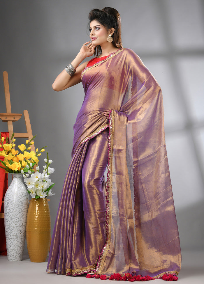 Purple Spun Silk Saree With Blouse Piece Choice For Sale