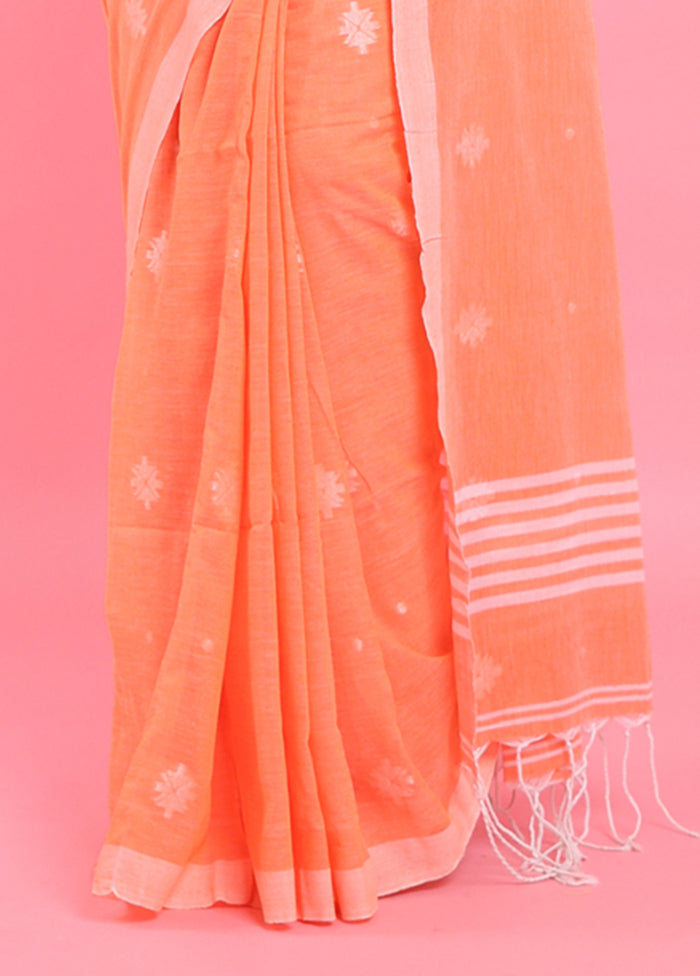 Orange Cotton Saree With Blouse Piece Cheap Finishline