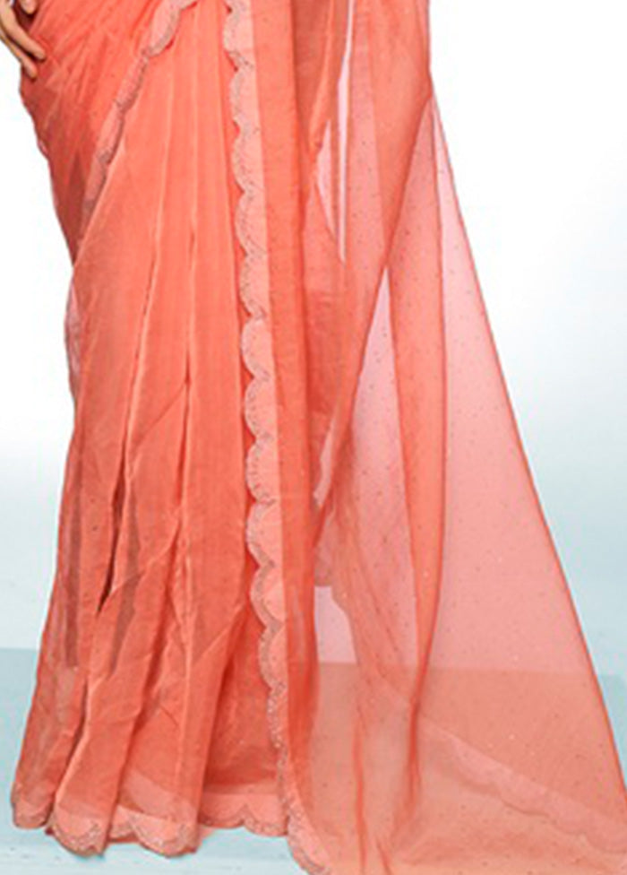 Orange Organza Saree With Blouse Piece Good Selling Cheap Pice