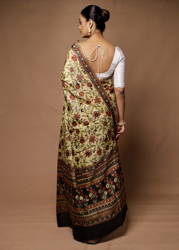 Cream Printed Pure Silk Saree Without Blouse Piece Buy Cheap Fake