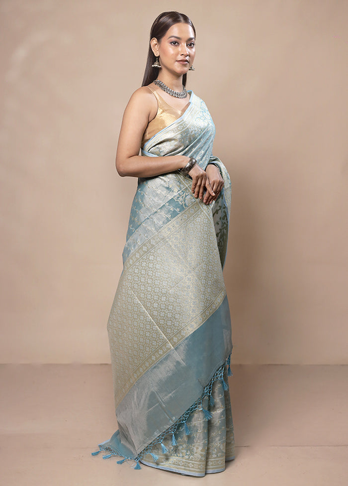 Blue Tissue Silk Saree With Blouse Piece Buy Cheap Manchester Great Sale