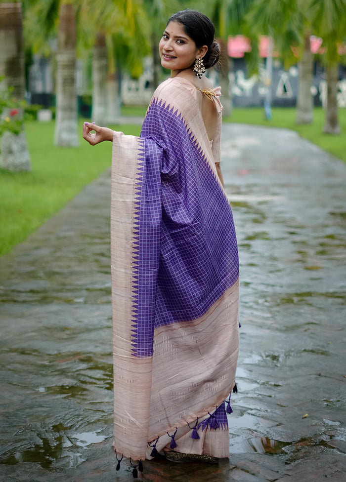 Purple Tussar Silk Saree With Blouse Piece Where To Buy Low Pice