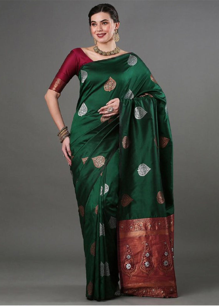 Green Banarasi Silk Saree With Blouse Piece With Mastercard Cheap Pice