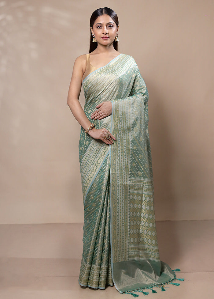 Green Tissue Silk Saree With Blouse Piece Looking For For Sale