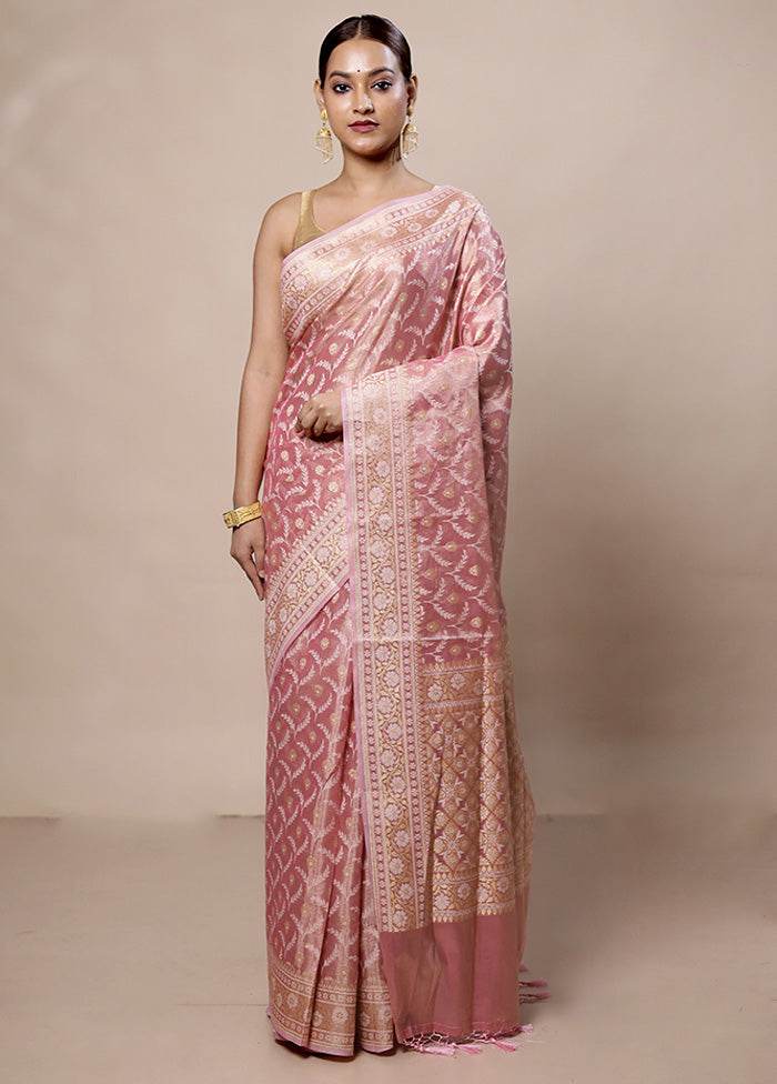 Pink Tissue Silk Saree With Blouse Piece Sale 100% Guaranteed