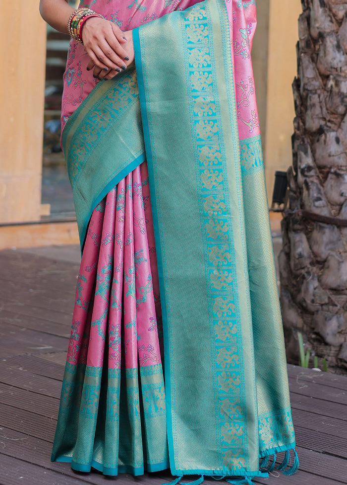 Baby Pink Spun Silk Saree With Blouse Piece Clearance Wide Range Of