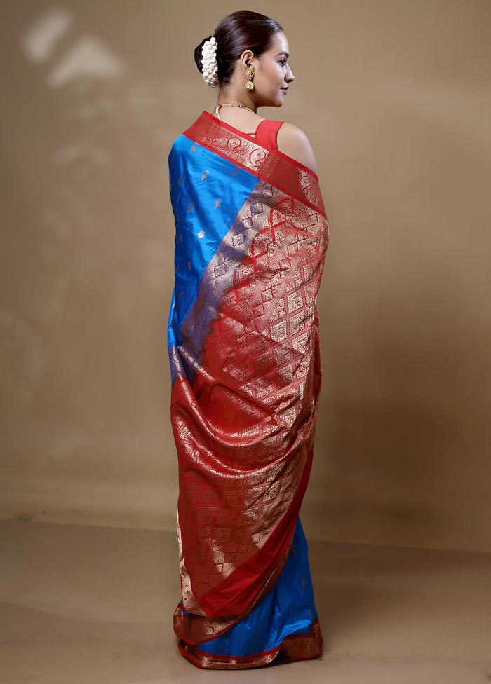 Blue Handloom Kanjivaram Pure Silk Saree With Blouse Piece Official Site