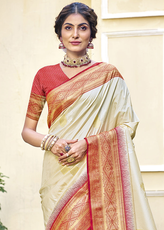 Cream Dupion Silk Saree With Blouse Piece Cheap View