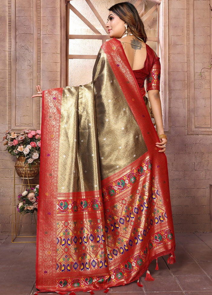 Golden Banarasi Silk Saree With Blouse Piece Reliable Cheap Online