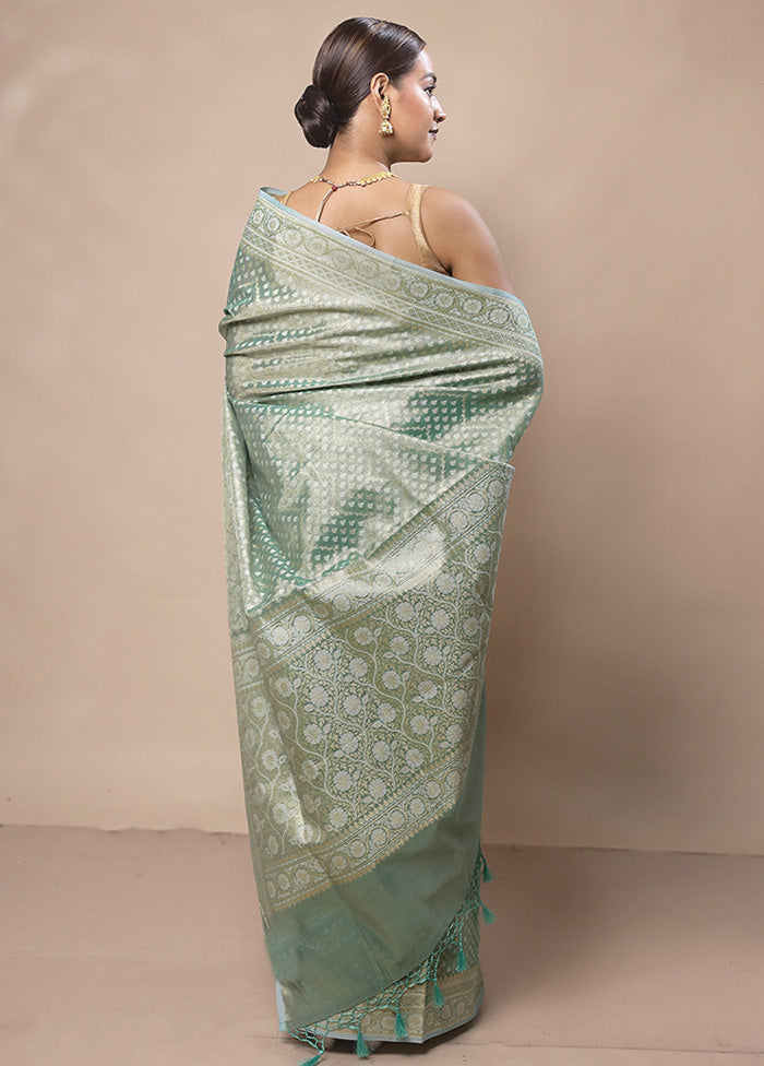 Green Tissue Silk Saree With Blouse Piece 100% Original