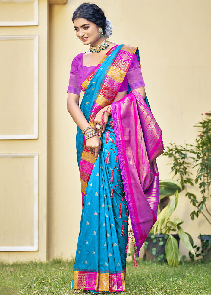 Sky Blue Dupion Silk Saree With Blouse Piece Clearance Pre Order