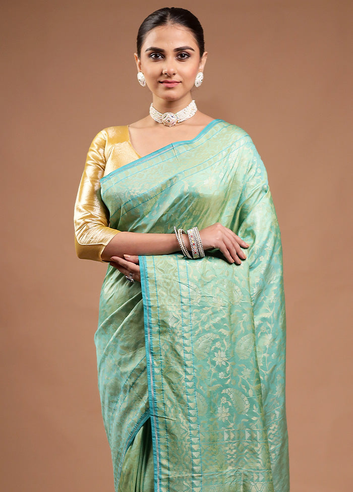 Green Handloom Katan Pure Silk Saree With Blouse Piece Cheap Brand New Unisex