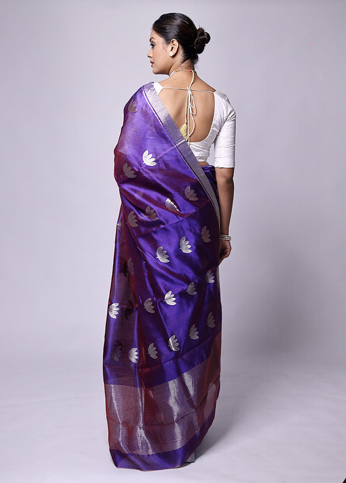 Purple Handloom Chanderi Pure Cotton Saree With Blouse Piece With Mastercard