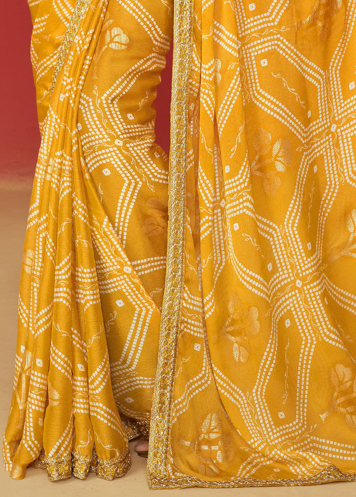 Yellow Chiffon Silk Saree With Blouse Piece Outlet Shop Offer