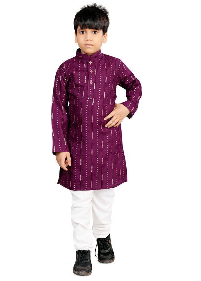 Purple Cotton Silk Kurta Pajama Set Countdown Package Cheap Online