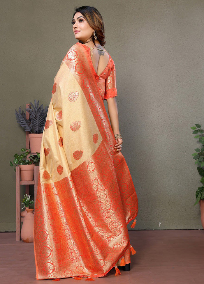 Cream Spun Silk Saree With Blouse Piece Free Shipping Exclusive