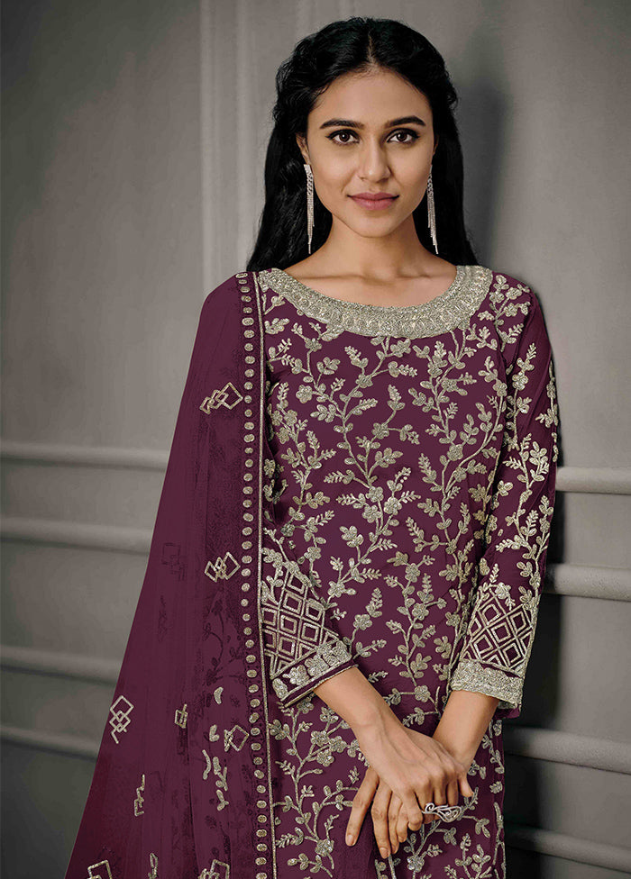 3 Pc Purple Semi Stitched Net Suit Set Cheap Sale Release Dates