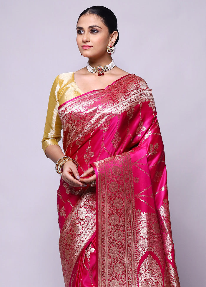 Pink Banarasi Silk Saree With Blouse Piece Cheapest Pice